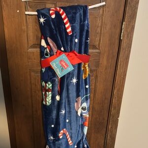 Blue Holiday Blanket with Candy Cane Design